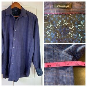 Bugatchi Uomo Plaid Shirt Mens XL Button Front Flip Cuffs Office Date Night Club